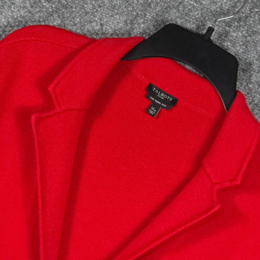 Talbots Women XLP Sweater Blazer Red Pure Merino Wool Button Front Cardigan